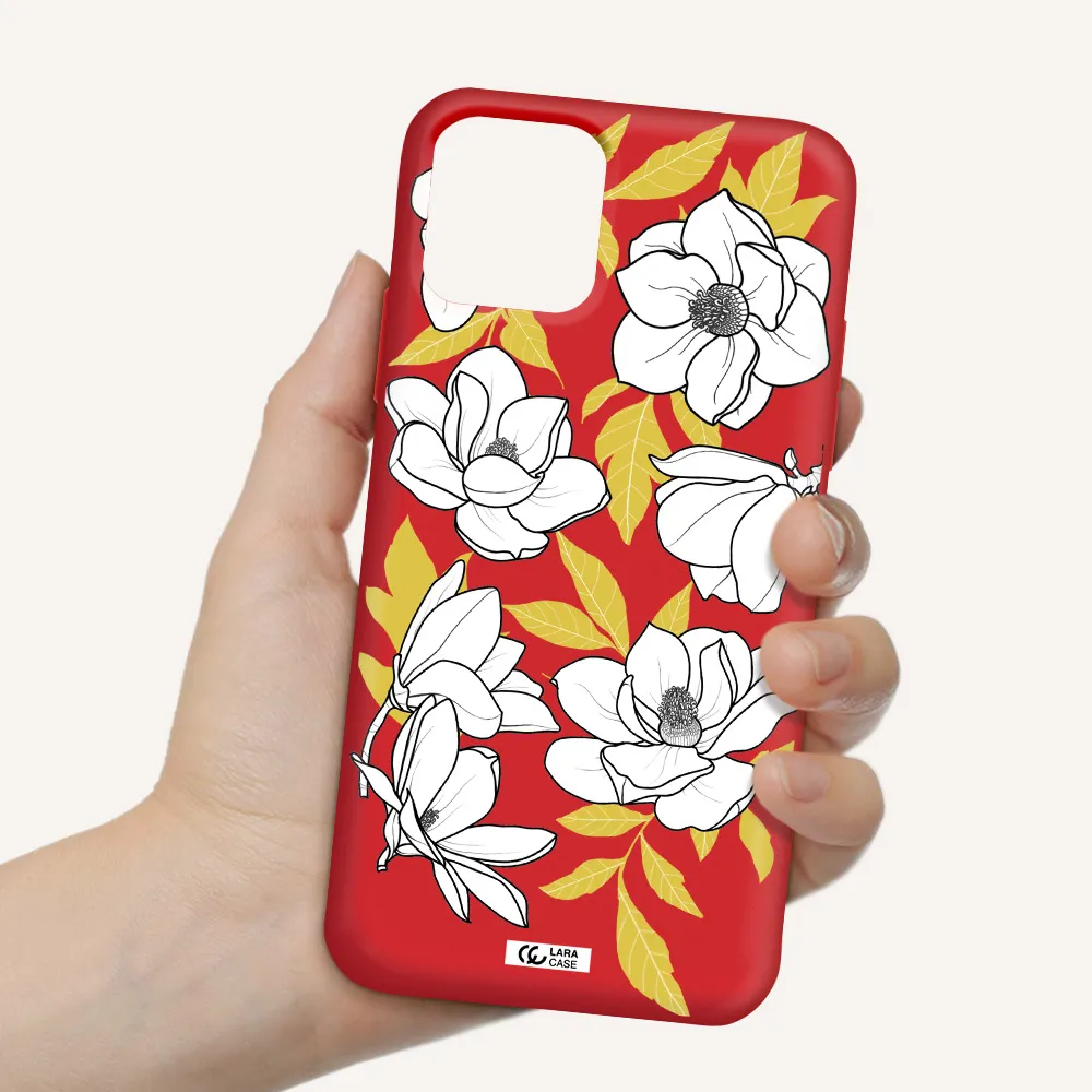 White Quince Flower Apple iPhone 11 pro Silicone Imperial Red Case