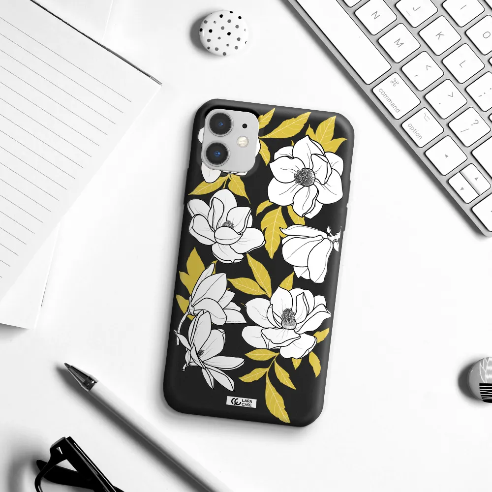 White Quince Flower Apple iPhone 11 Silicone black Case