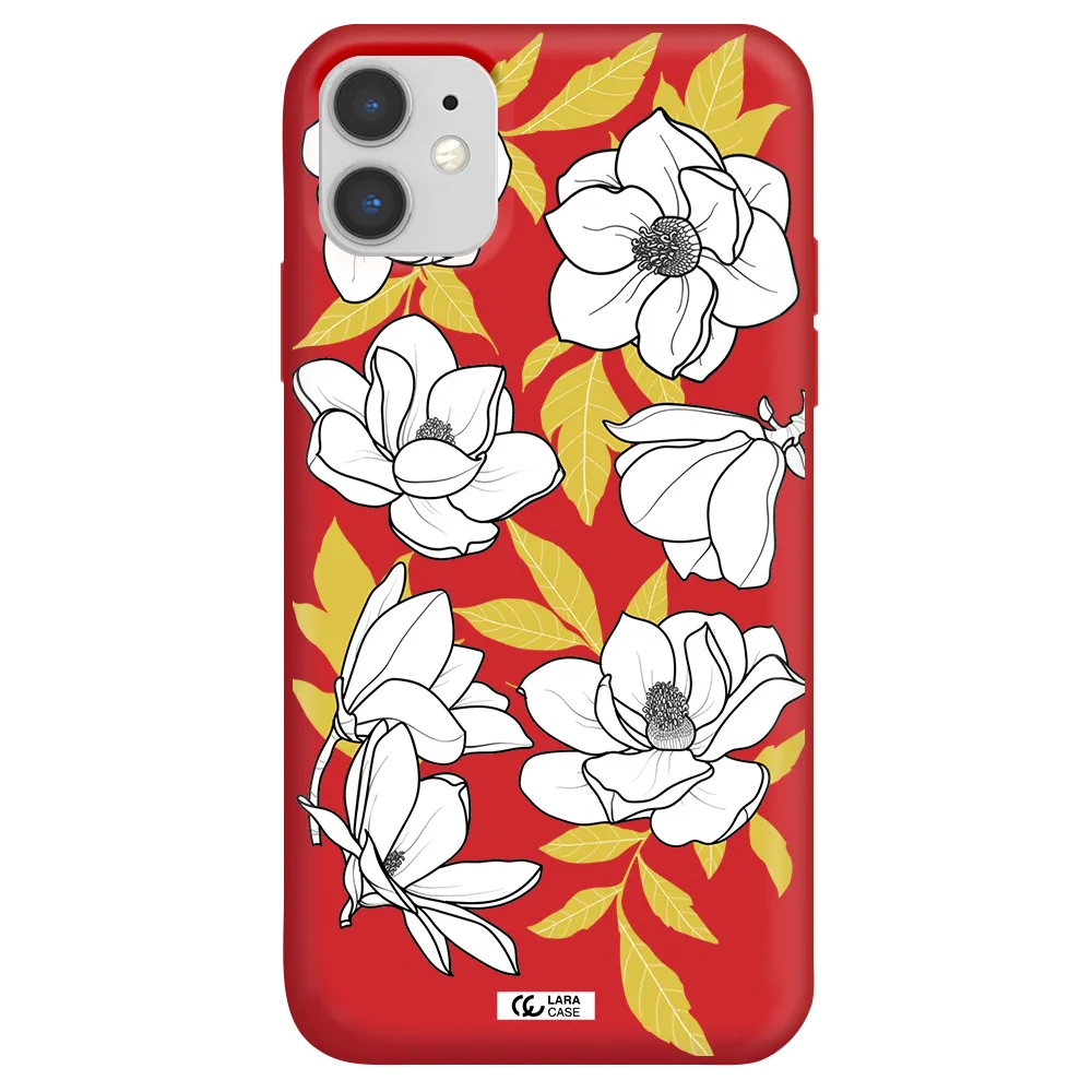 White Quince Flower Apple iPhone 11 Silicone Imperial Red Case