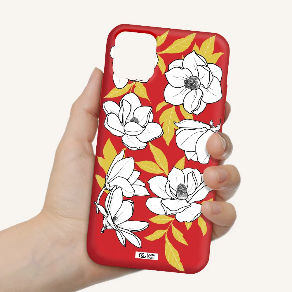White Quince Flower Apple iPhone 11 Silicone Imperial Red Case