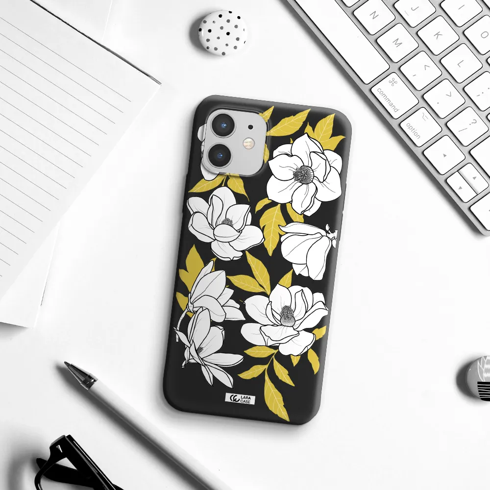 White Quince Flower Apple iPhone 12 mini Silicone black Case