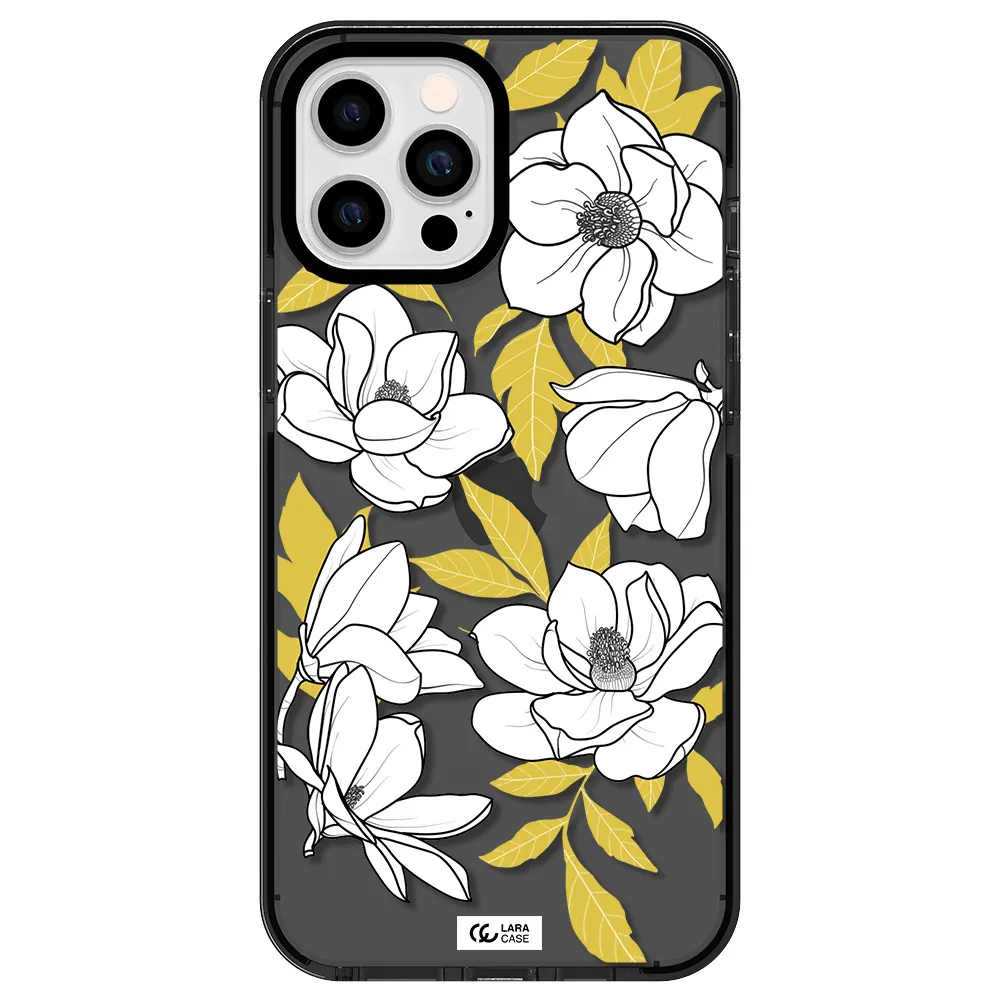 White Quince Flower Apple iPhone 12 pro max impact Smoke Black Case