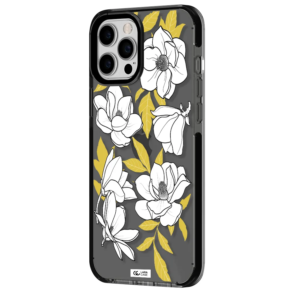 White Quince Flower Apple iPhone 12 pro max impact Smoke Black Case