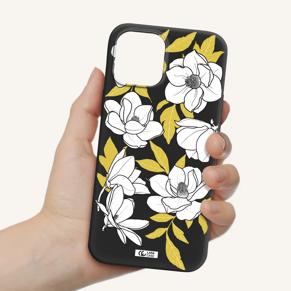 White Quince Flower Apple iPhone 12 pro max Silicone black Case
