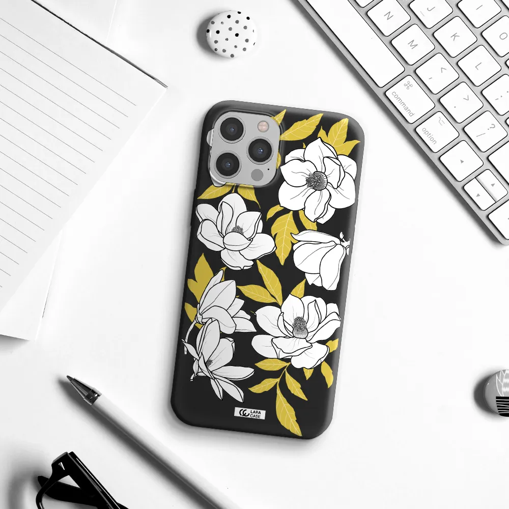 White Quince Flower Apple iPhone 12 pro max Silicone black Case