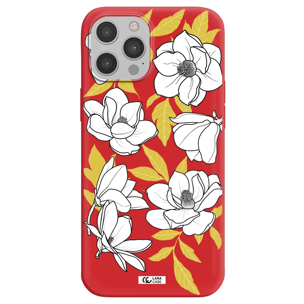 White Quince Flower Apple iPhone 12 pro max Silicone Imperial Red Case