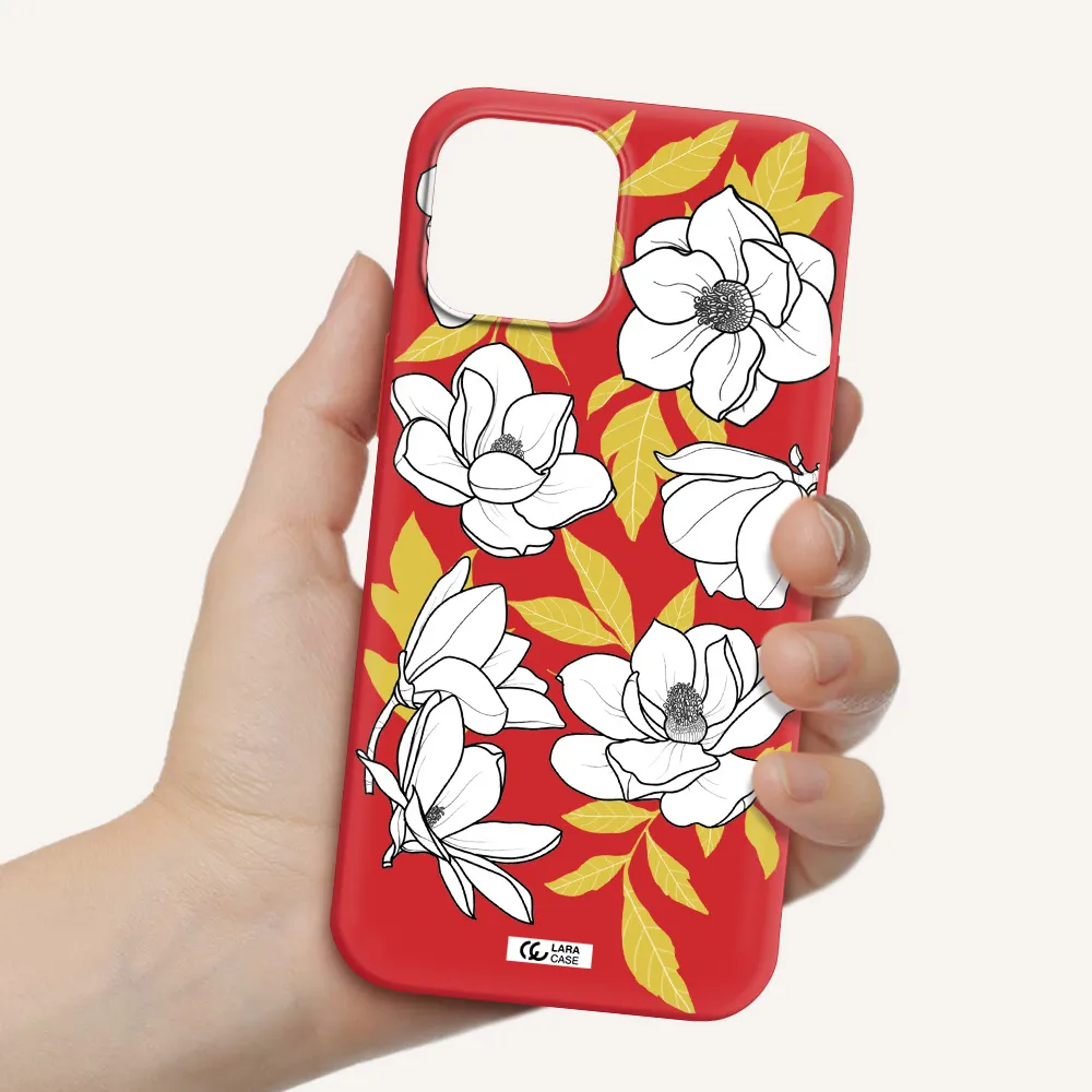 White Quince Flower Apple iPhone 12 pro max Silicone Imperial Red Case