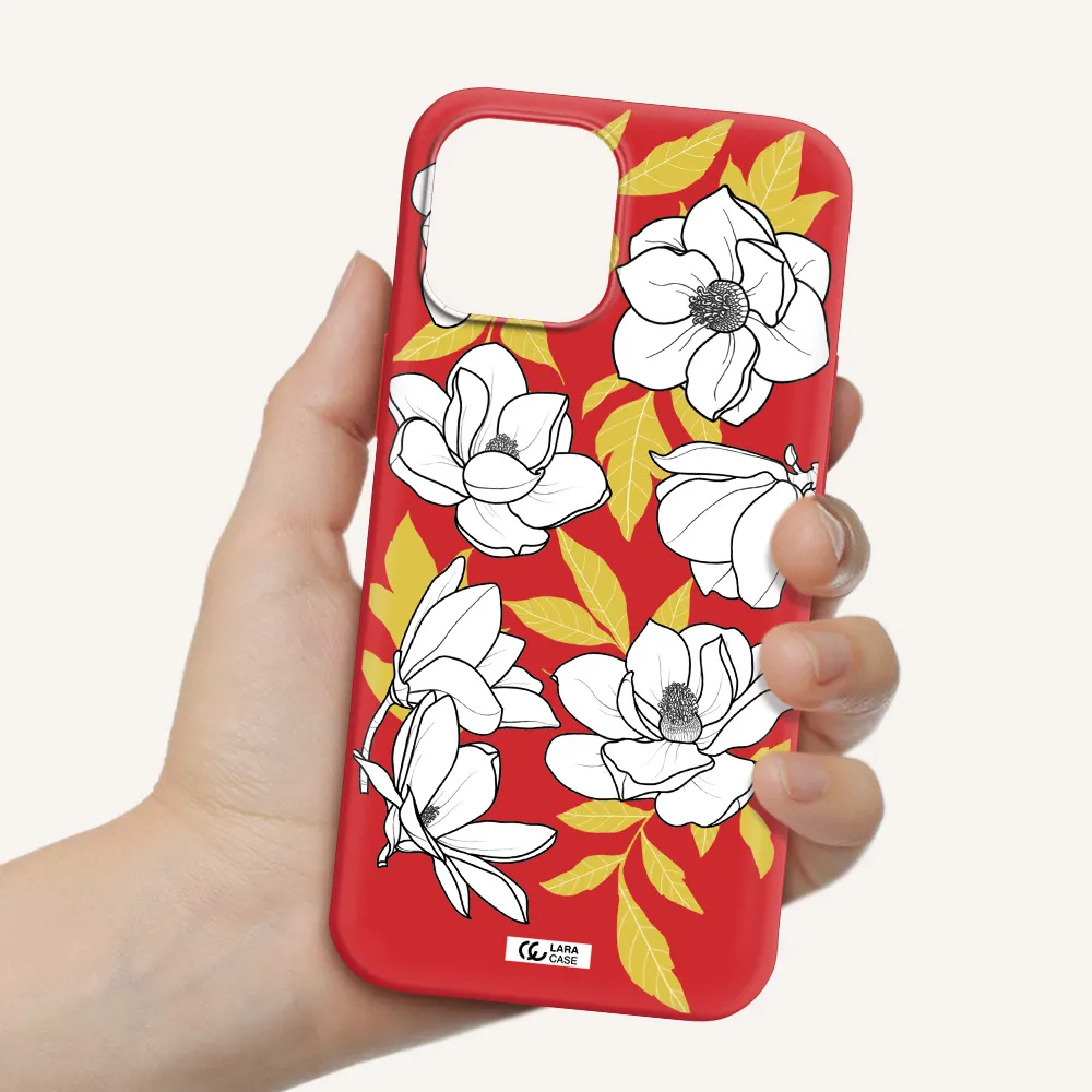 White Quince Flower Apple iPhone 12 pro Silicone Imperial Red Case