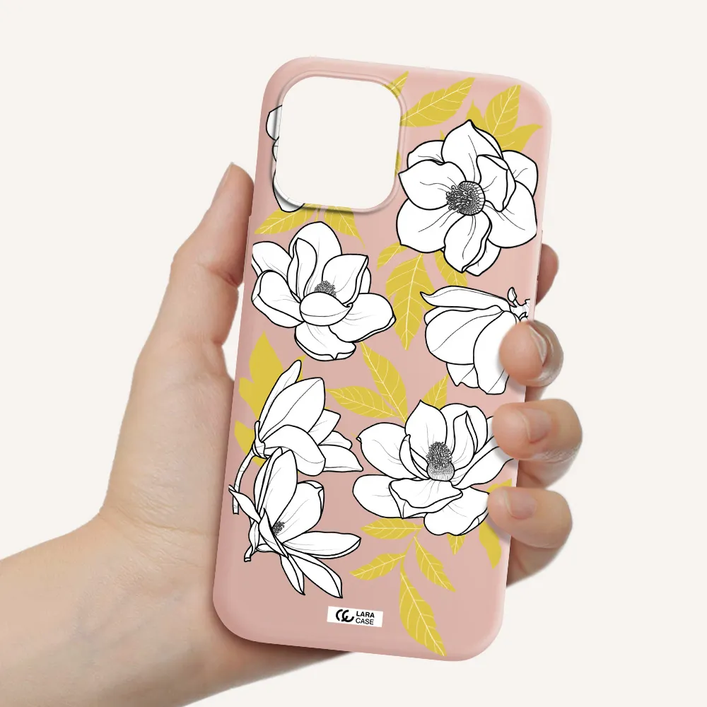 White Quince Flower Apple iPhone 12 pro Silicone pastel pink Case