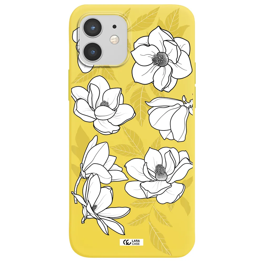 White Quince Flower Apple iPhone 12 Silicone canary yellow Case