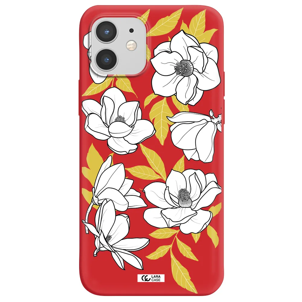 White Quince Flower Apple iPhone 12 Silicone Imperial Red Case
