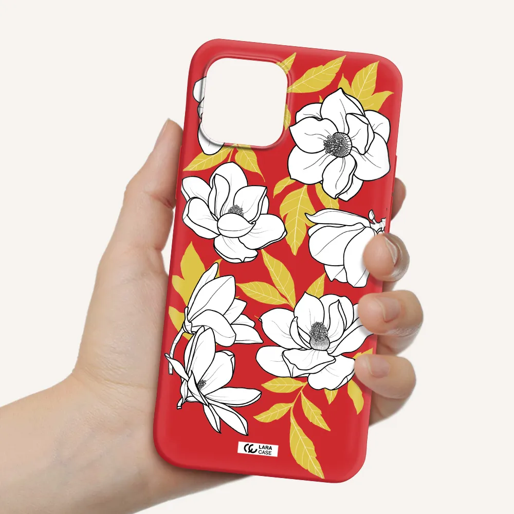 White Quince Flower Apple iPhone 12 Silicone Imperial Red Case