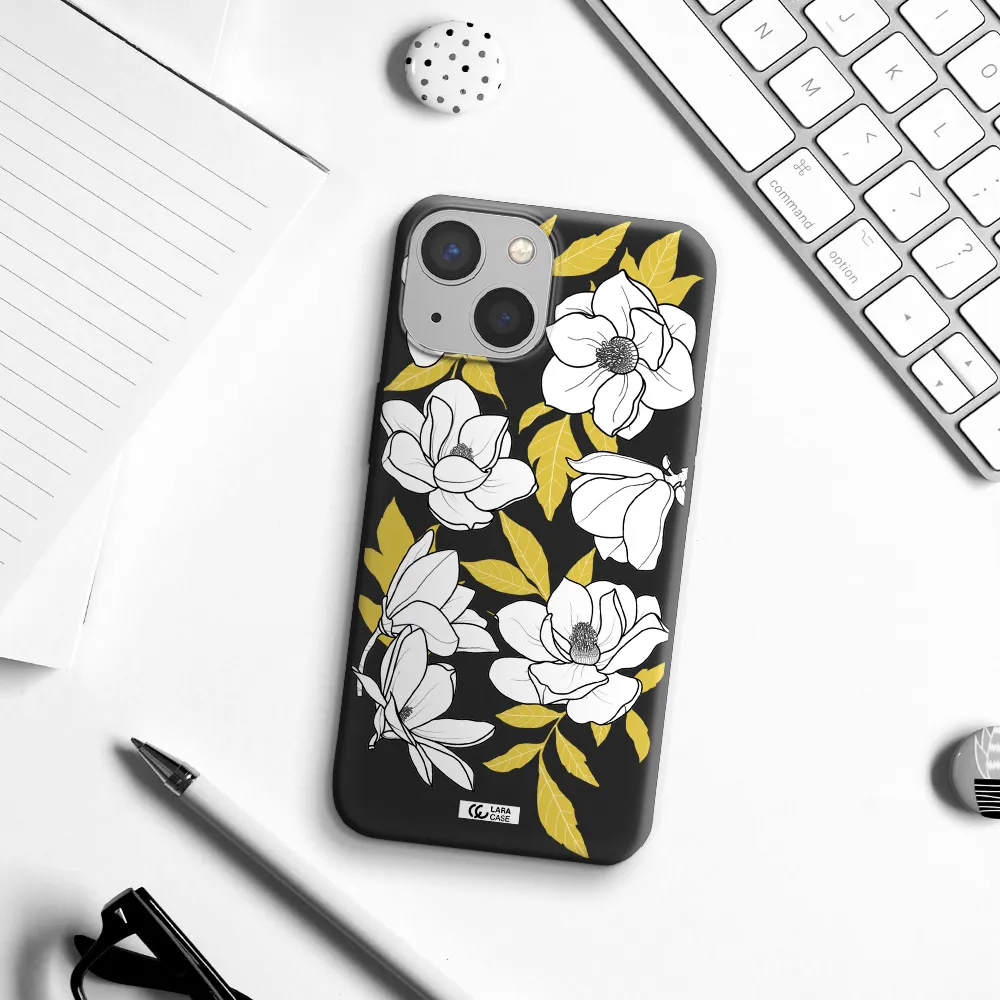 White Quince Flower Apple iPhone 13 mini Silicone black Case