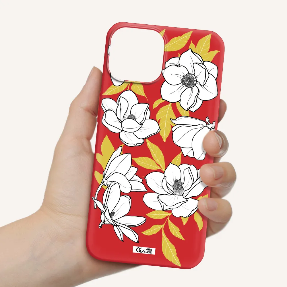 White Quince Flower Apple iPhone 13 mini Silicone Imperial Red Case