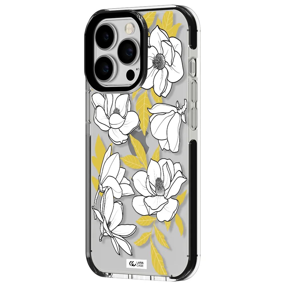 White Quince Flower Apple iPhone 13 Pro impact black border Case