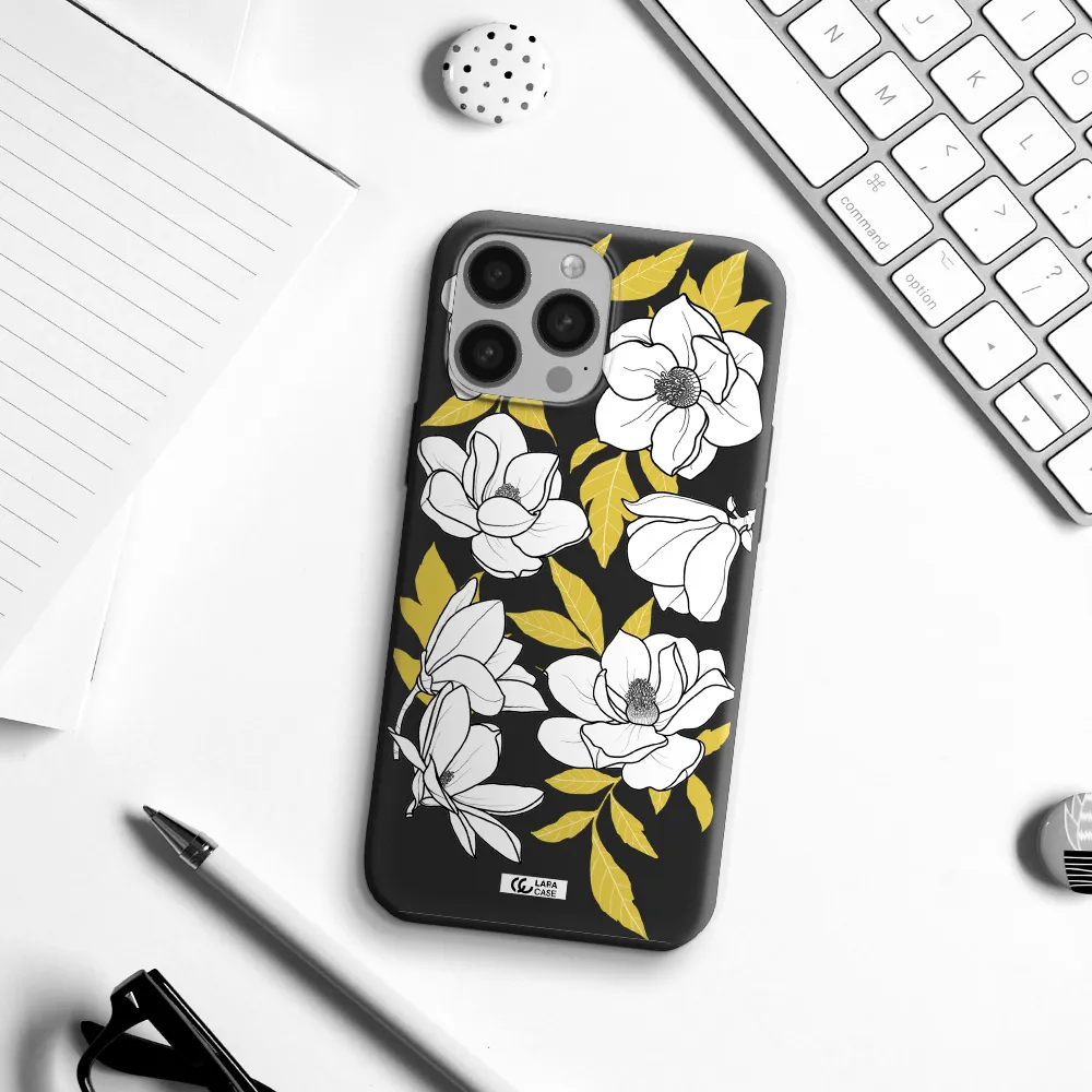 White Quince Flower Apple iPhone 13 Pro Max Silicone black Case
