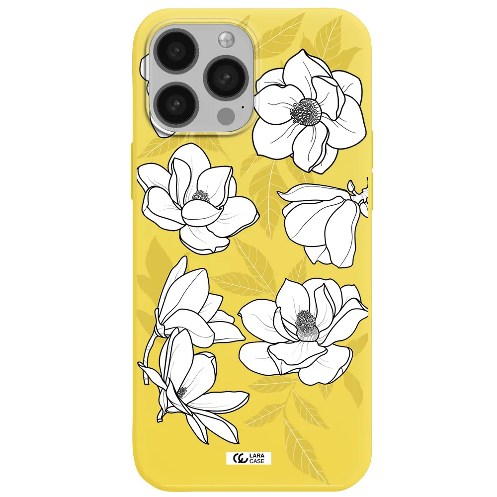 White Quince Flower Apple iPhone 13 Pro Max Silicone canary yellow Case