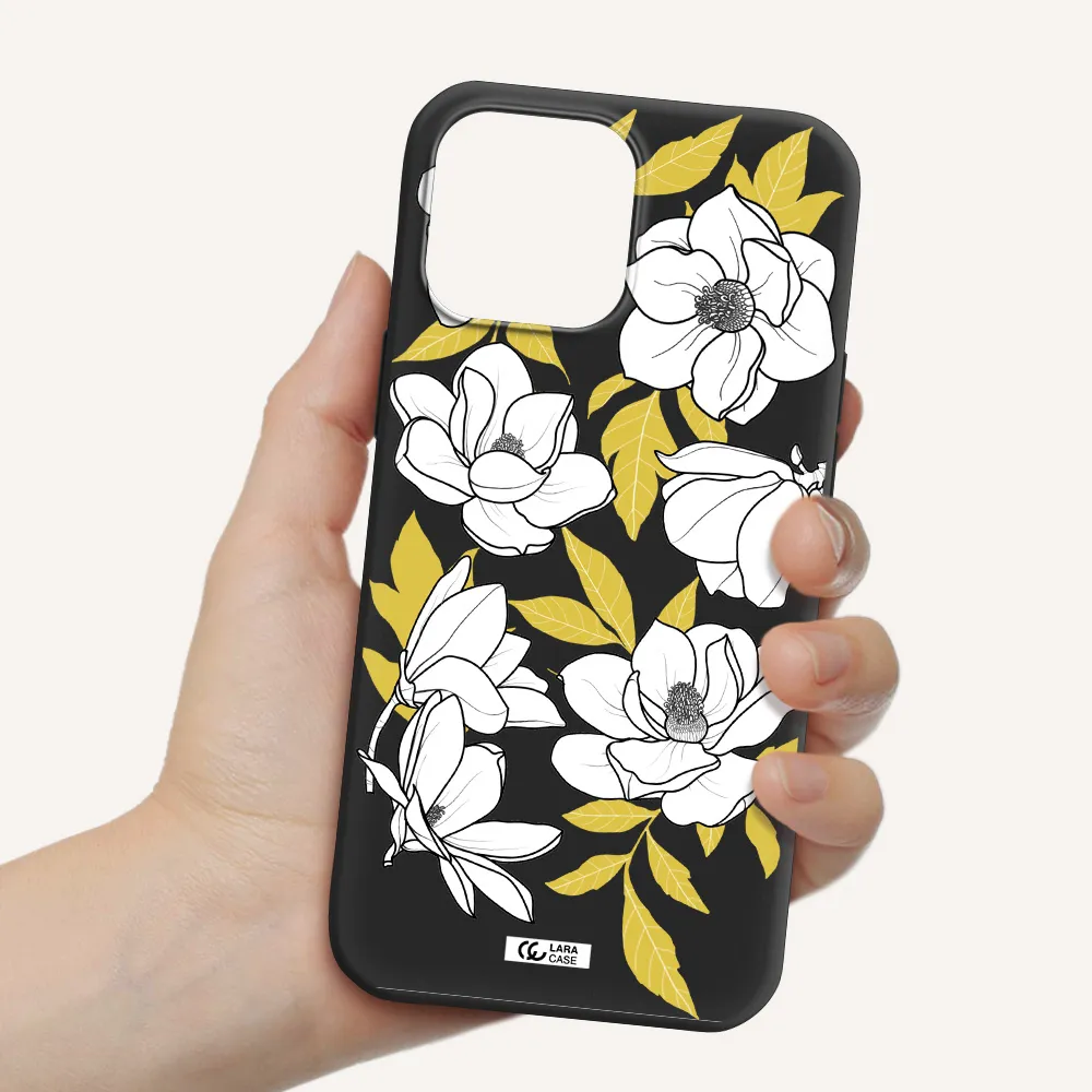 White Quince Flower Apple iPhone 13 Pro Silicone black Case