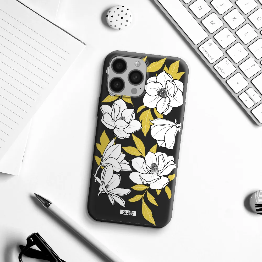 White Quince Flower Apple iPhone 13 Pro Silicone black Case