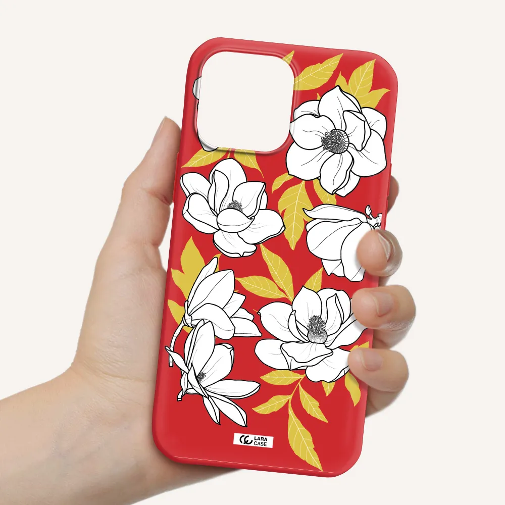 White Quince Flower Apple iPhone 13 Pro Silicone Imperial Red Case