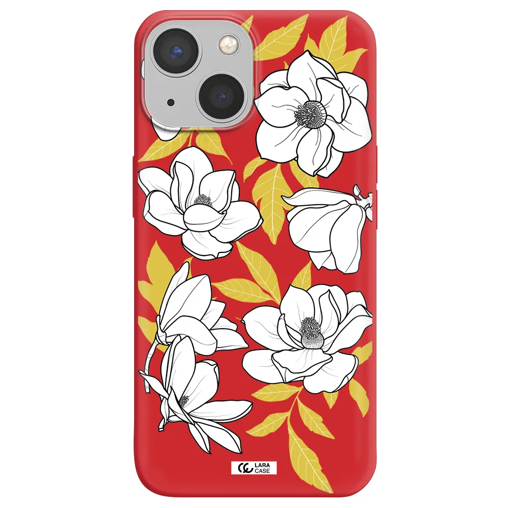 White Quince Flower Apple iPhone 13 Silicone Imperial Red Case