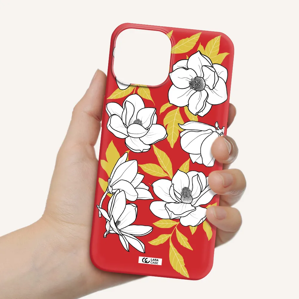 White Quince Flower Apple iPhone 13 Silicone Imperial Red Case