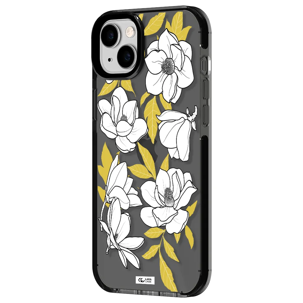 White Quince Flower Apple iPhone 14 plus impact Smoke Black Case