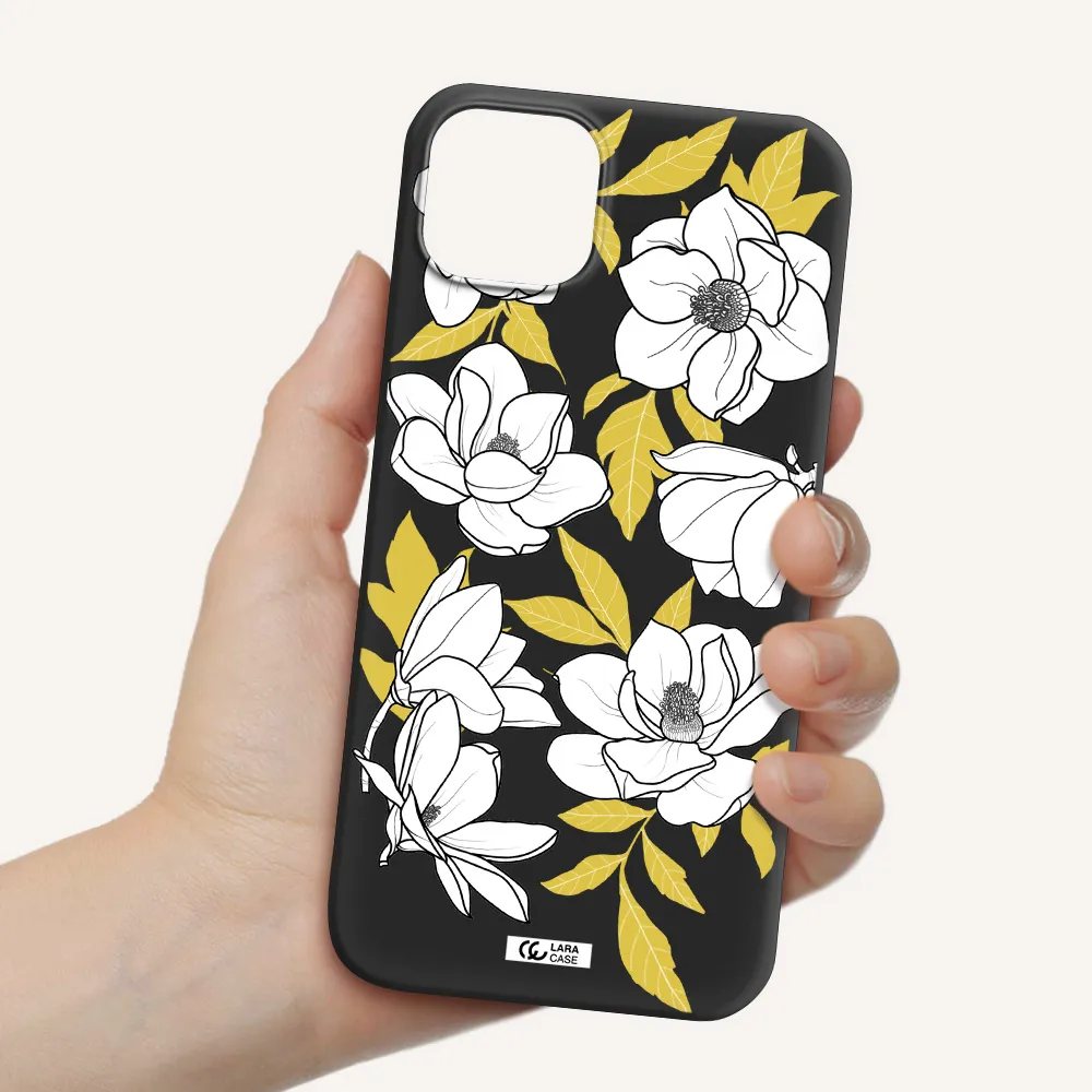 White Quince Flower Apple iPhone 14 plus Silicone black Case