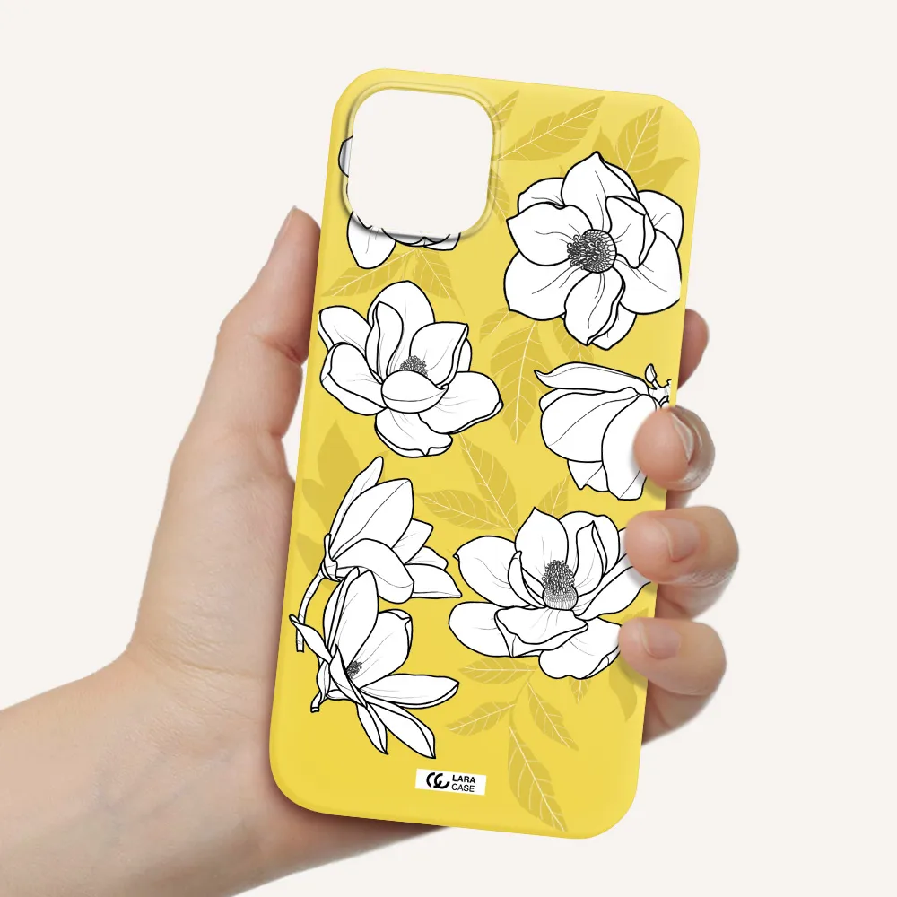 White Quince Flower Apple iPhone 14 plus Silicone canary yellow Case