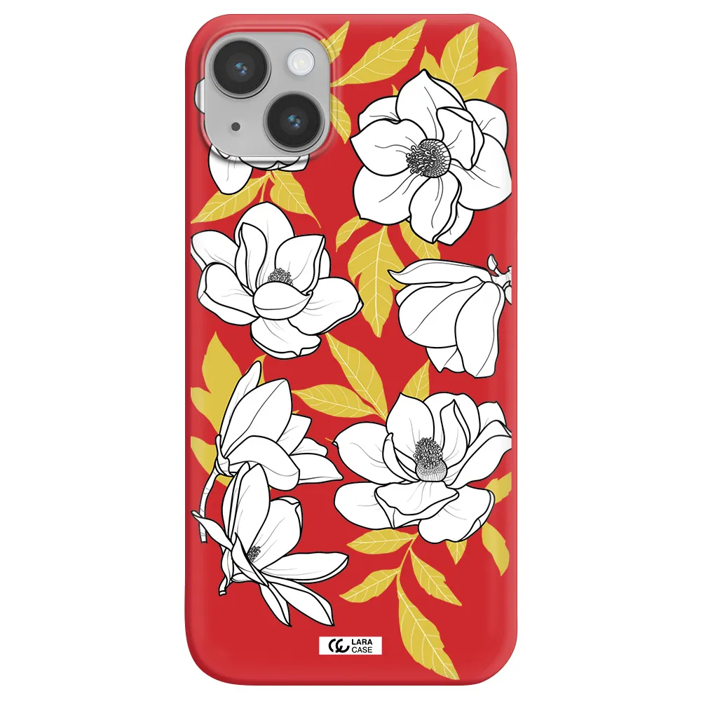 White Quince Flower Apple iPhone 14 plus Silicone Imperial Red Case