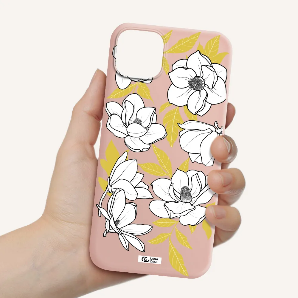 White Quince Flower Apple iPhone 14 plus Silicone pastel pink Case