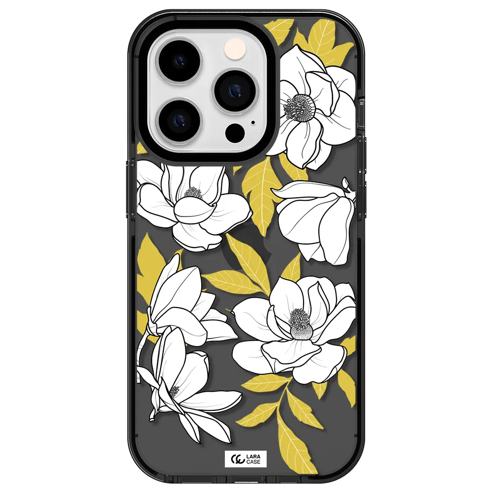 White Quince Flower Apple iPhone 14 pro impact Smoke Black Case