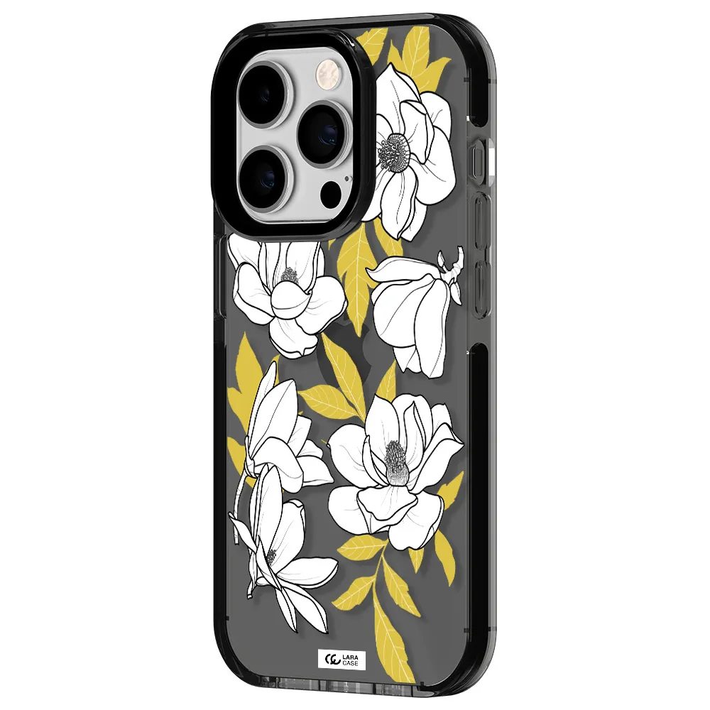 White Quince Flower Apple iPhone 14 pro impact Smoke Black Case