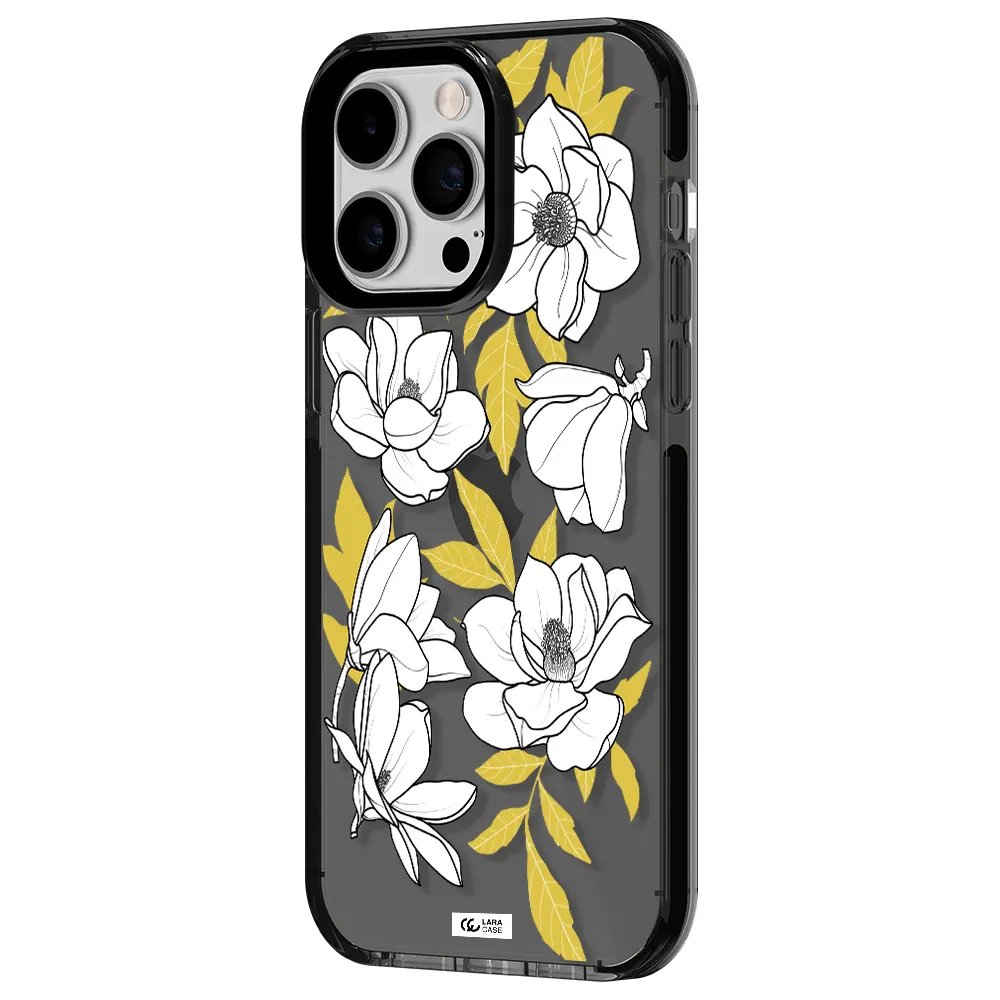 White Quince Flower Apple iPhone 14 pro max impact Smoke Black Case