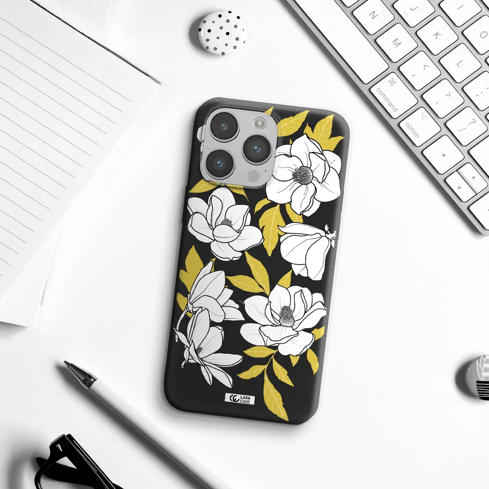 White Quince Flower Apple iPhone 14 pro max Silicone black Case