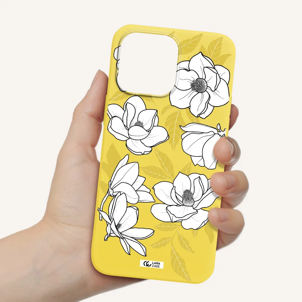 White Quince Flower Apple iPhone 14 pro max Silicone canary yellow Case