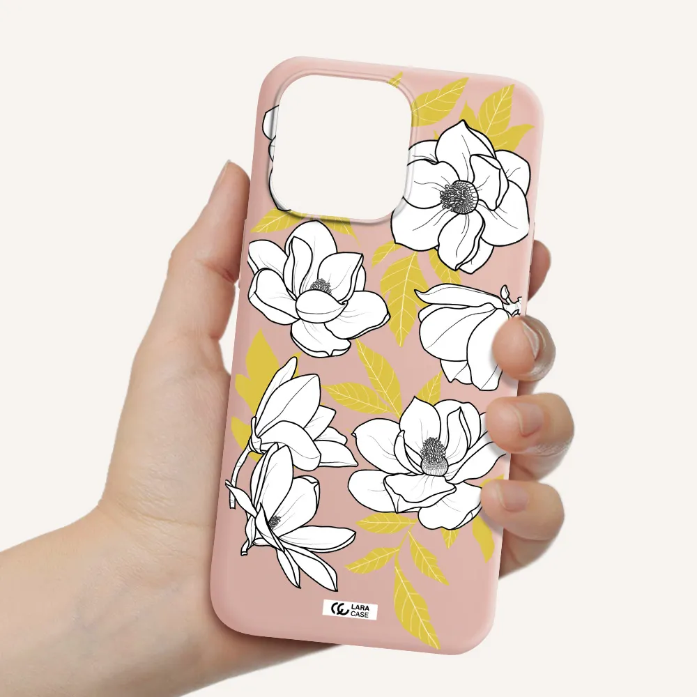 White Quince Flower Apple iPhone 14 pro max Silicone pastel pink Case