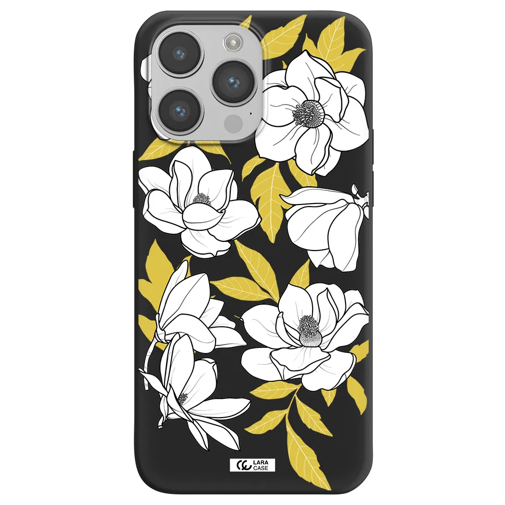 White Quince Flower Apple iPhone 14 pro Silicone black Case