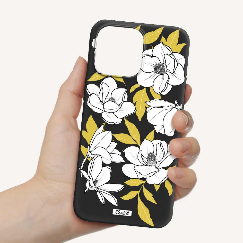 White Quince Flower Apple iPhone 14 pro Silicone black Case