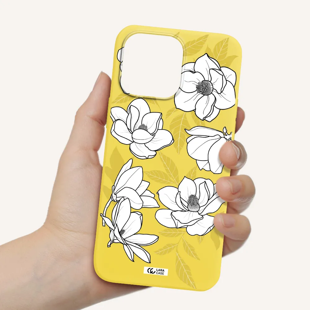 White Quince Flower Apple iPhone 14 pro Silicone canary yellow Case