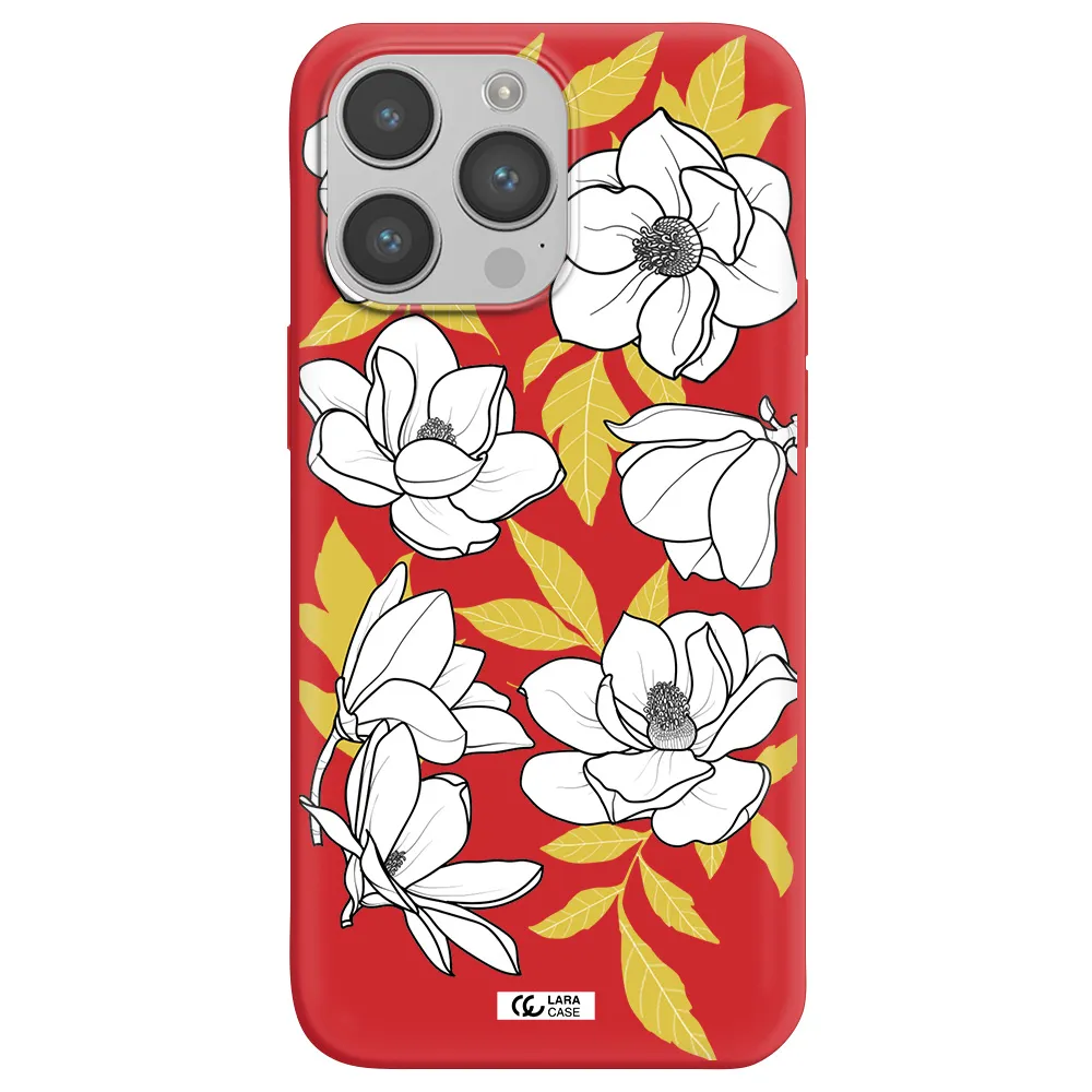 White Quince Flower Apple iPhone 14 pro Silicone Imperial Red Case