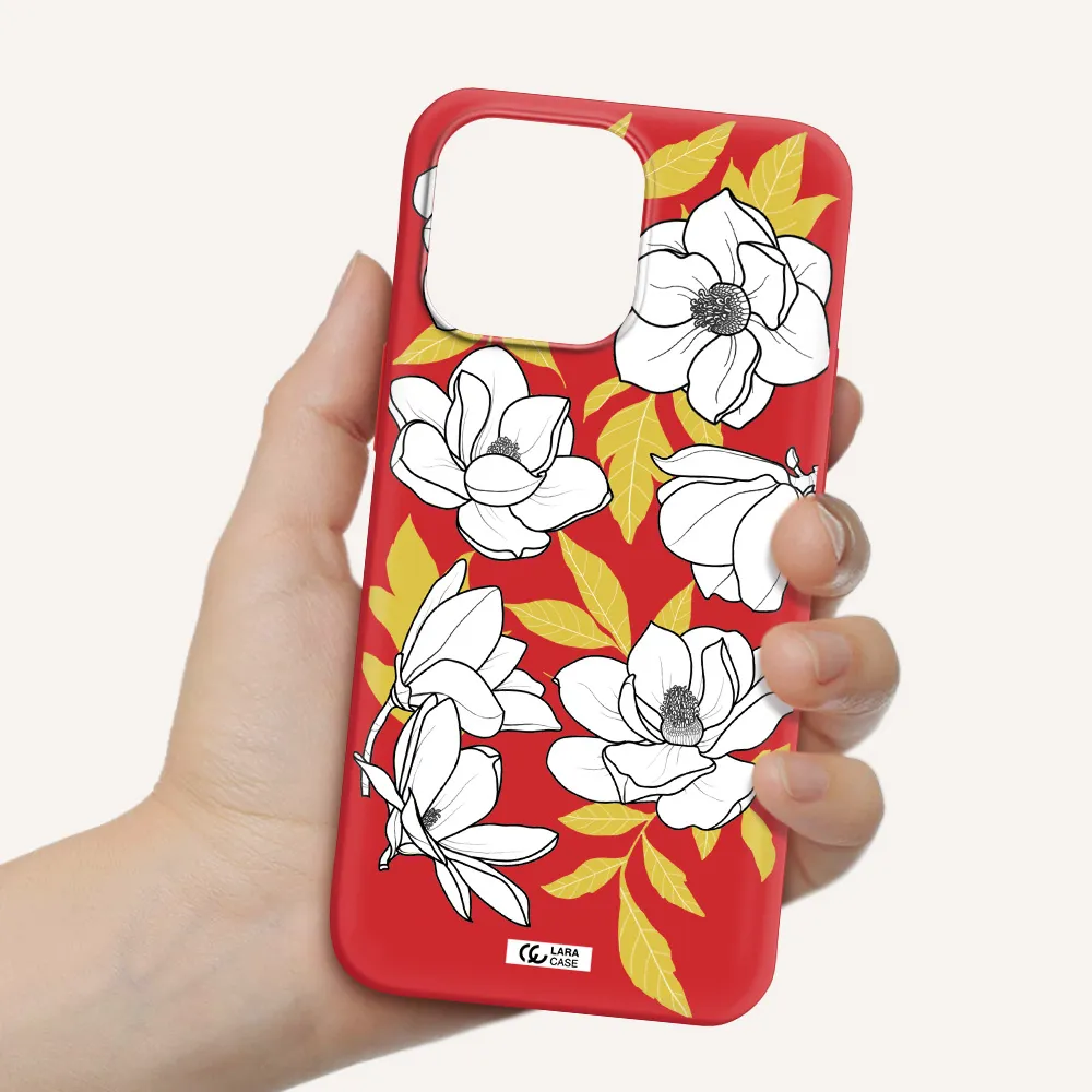 White Quince Flower Apple iPhone 14 pro Silicone Imperial Red Case