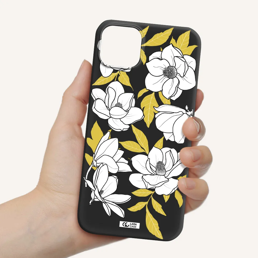White Quince Flower Apple iPhone 14 Silicone black Case