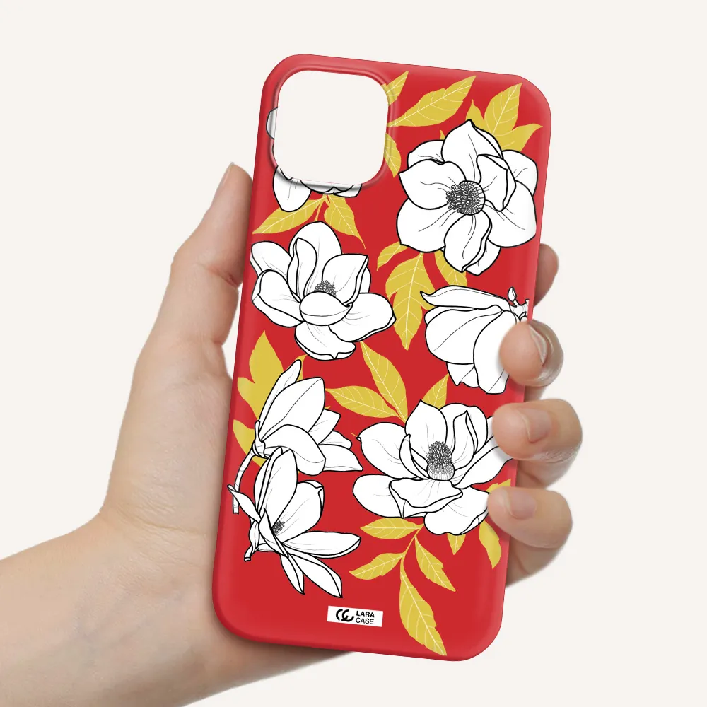 White Quince Flower Apple iPhone 14 Silicone Imperial Red Case