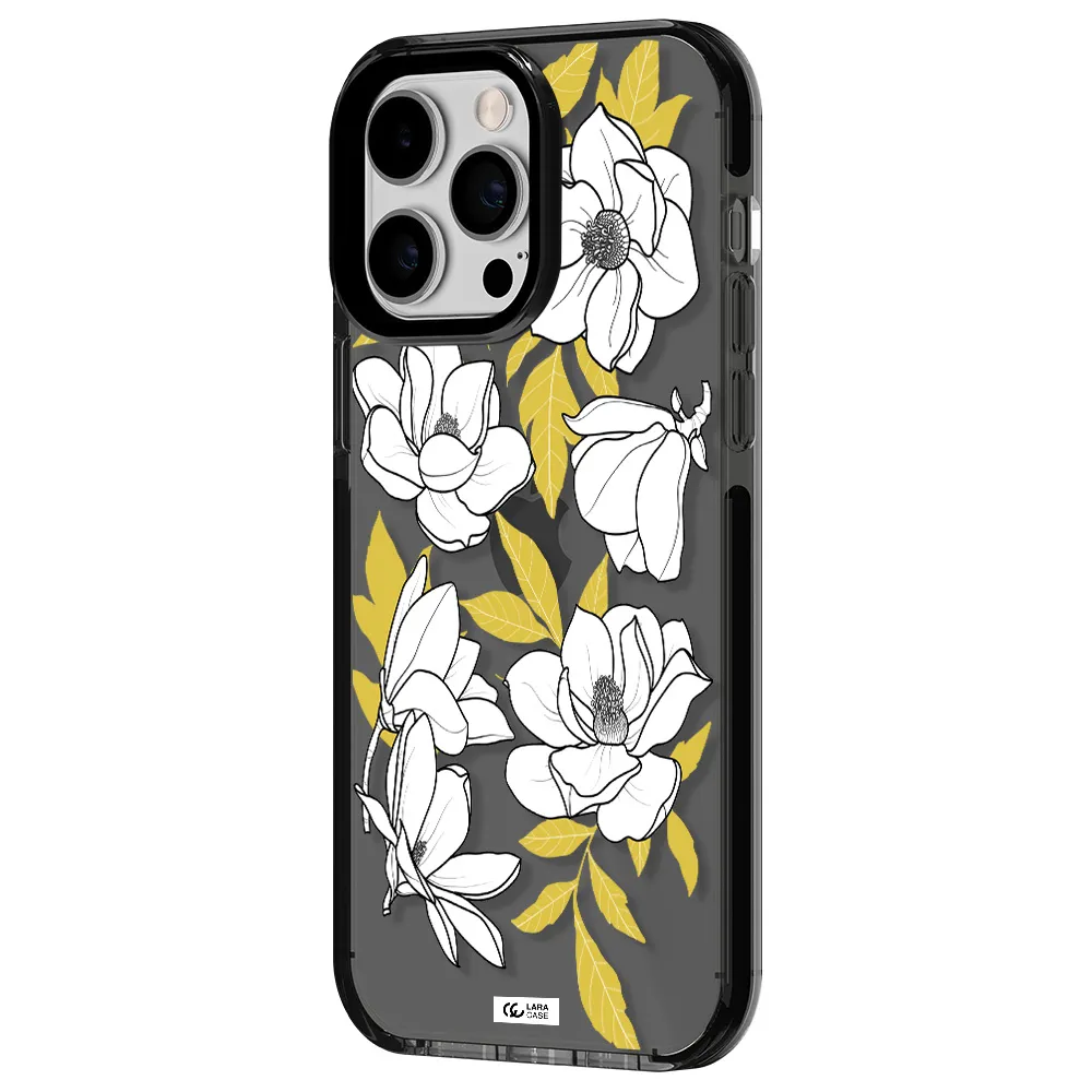 White Quince Flower Apple iPhone 15 Pro impact Smoke Black Case