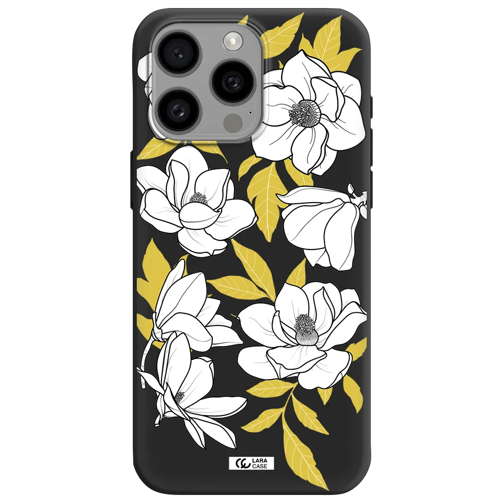 White Quince Flower Apple Iphone 15 Pro max Silicone black Case