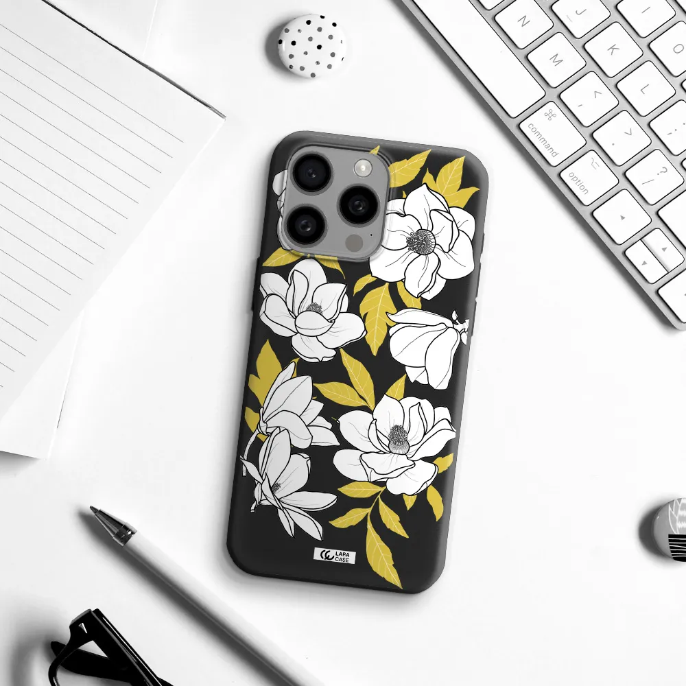 White Quince Flower Apple Iphone 15 Pro max Silicone black Case