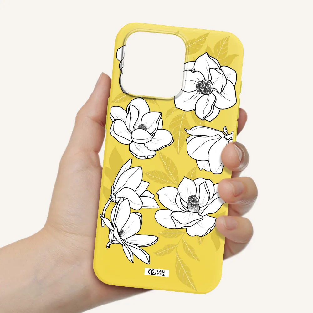 White Quince Flower Apple Iphone 15 Pro max Silicone canary yellow Case