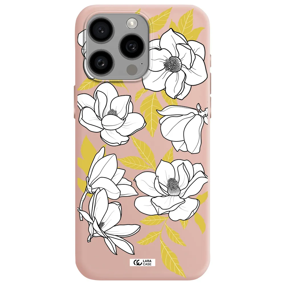 White Quince Flower Apple Iphone 15 Pro max Silicone pastel pink Case