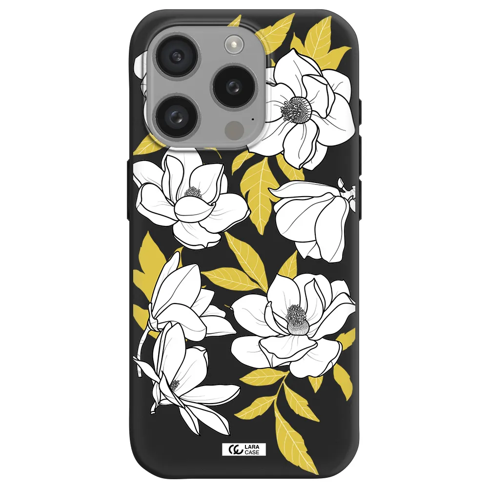 White Quince Flower Apple Iphone 15 Pro Silicone Black Case